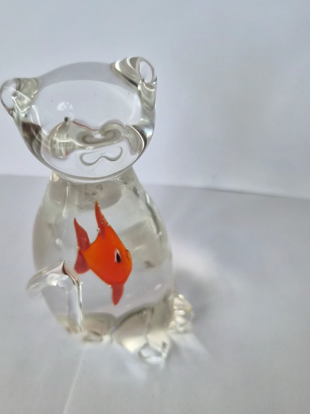 VTG Handblown Cat W/ An Orange Fish In The Belly